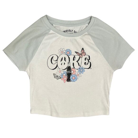 Aero x Coca-Cola Crop Top Graphic Tee Size M Y2K Butterfly Floral Vintage 90s - Picture 1 of 9